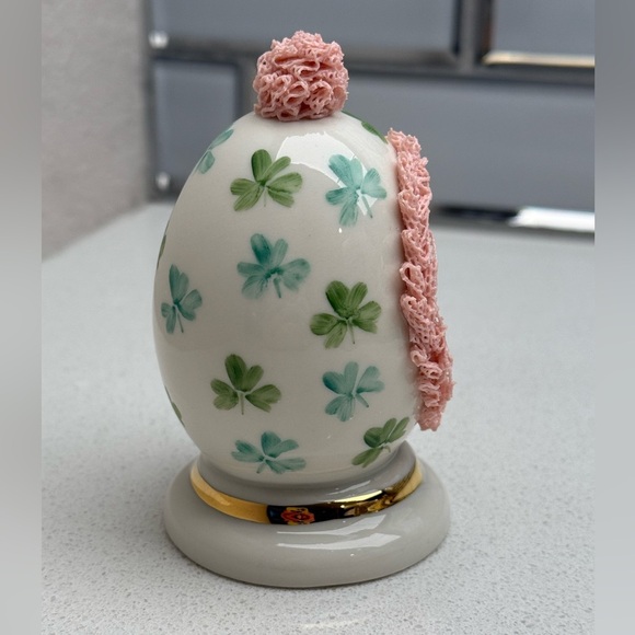 Vintage Irish Dresden Porcelain Pink Lace Easter Egg Bunny Bunnies Rabbits - Picture 5 of 10